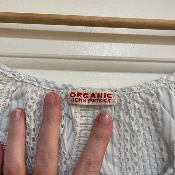 Organic John Patrick Pima Cotton Eyelet Blouse Blue Stripe - Picture 4 of 7